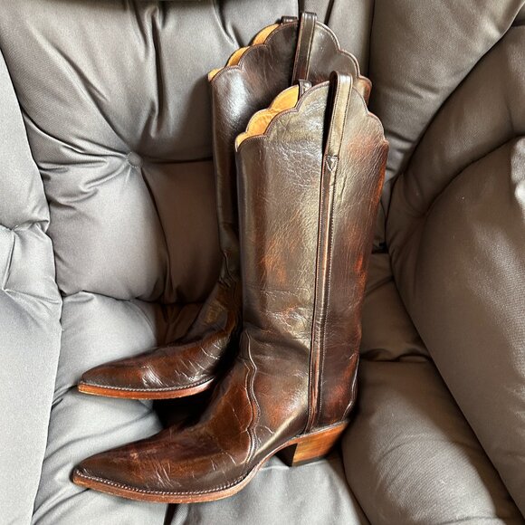 RARE VTG Lucchese Classics Buffalo Teak Buff Triad Cowboy Boots Womens 8 B - Picture 2 of 13